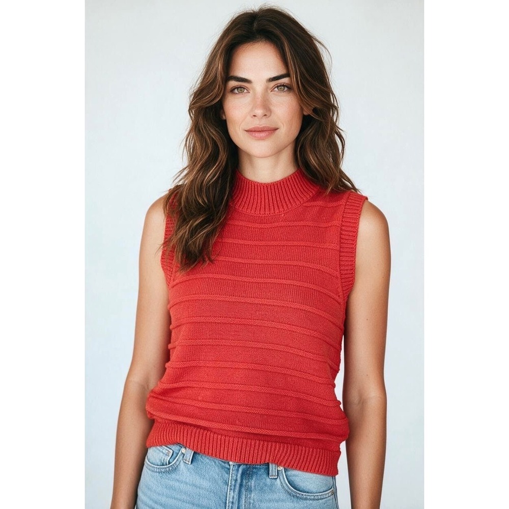 Sanctuary Sweater NWT XS Red Mock Neck Cotton Knit Preppy Minimalist Cotton